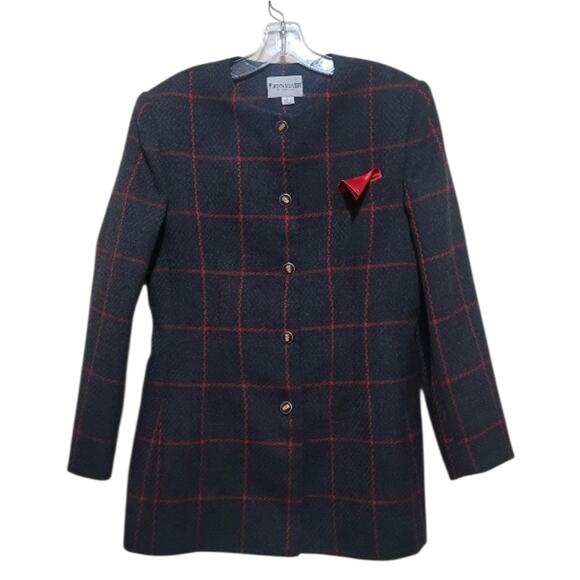 John Meyer Of Norwich Vintage Woolblend Gray and Red Coat Size 10 - Picture 7 of 9